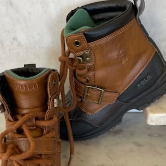 RALPH LAUREN POLO Brown Ankle Combat Dover Boots Size Child 10 - Picture 5 of 15
